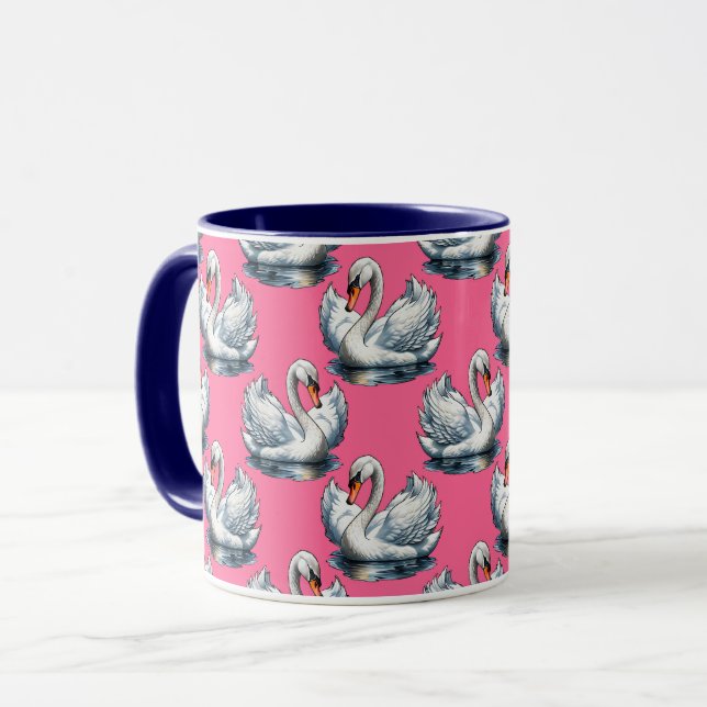 Swan Birds Pattern Design On Pink Mug (Front Left)