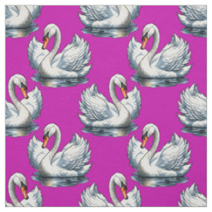 Swan Birds Pattern Design On Purple Fabric