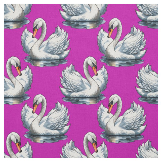 Swan Birds Pattern Design On Purple  Fabric (Swatch)