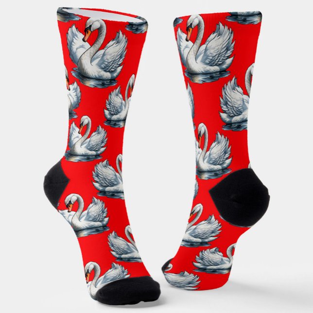 Swan Birds Pattern Design on Red Socks (Creator Uploaded)