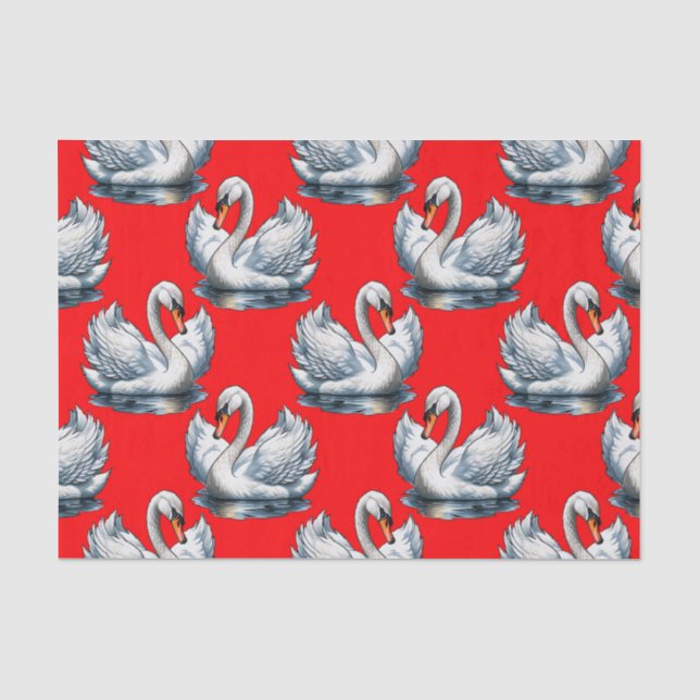Swan Birds Pattern Design on Red Tissue Paper (Front)