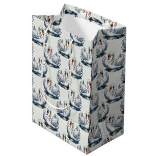 Swan Birds Pattern Design on White Medium Gift Bag
