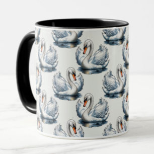 Swan Birds Pattern Design on White Mug