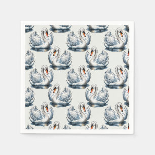 Swan Birds Pattern Design on White  Napkin
