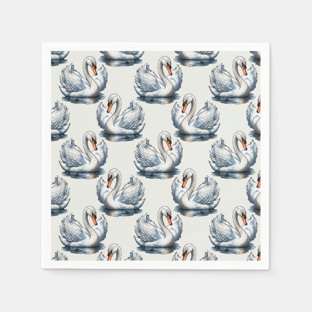 Swan Birds Pattern Design on White  Napkin (Front)