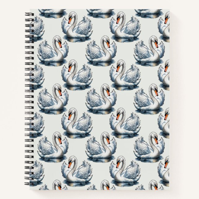 Swan Birds Pattern Design on White  Notebook (Front)