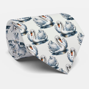 Swan Birds Pattern Design on White Tie