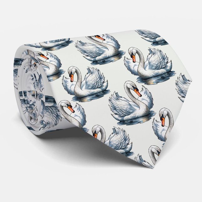 Swan Birds Pattern Design on White  Tie (Creator Uploaded)