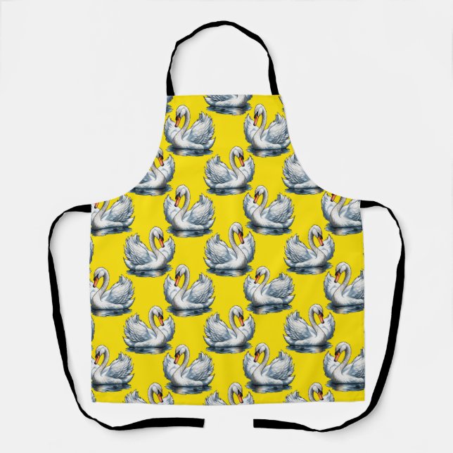 Swan Birds Pattern Design On Yellow  Apron (Front)