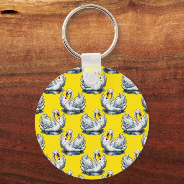 Swan Birds Pattern Design On Yellow  Key Ring (Front)