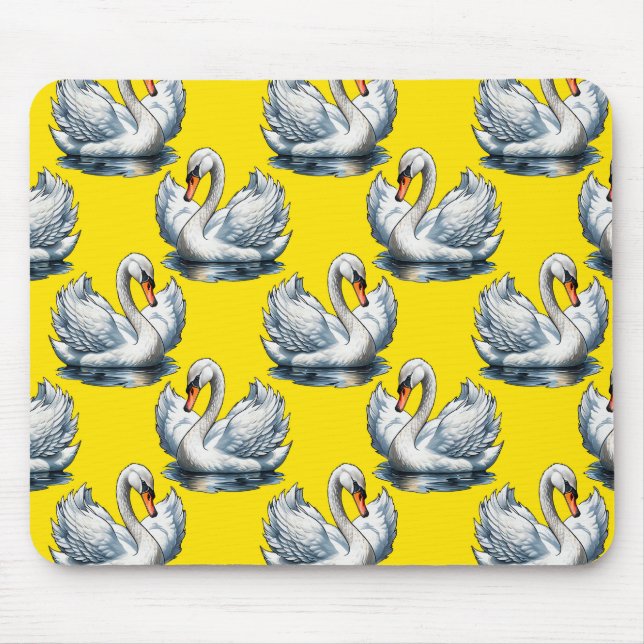 Swan Birds Pattern Design On Yellow  Mouse Mat (Front)