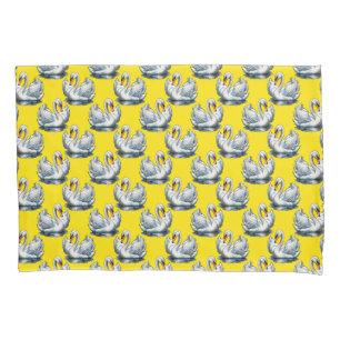 Swan Birds Pattern Design On Yellow  Pillowcase