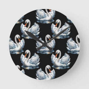 Swan Birds Pattern Design  Round Clock