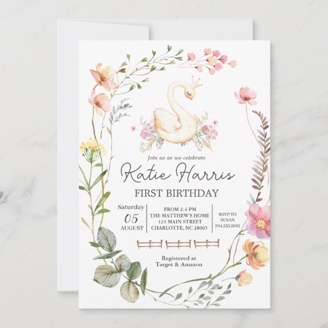 Swan Birthday Invitation (Front)