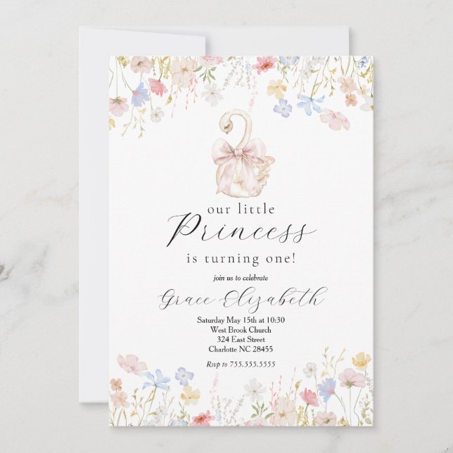 Swan birthday invitation, Swan Princess Birthday Invitation (Front)