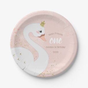 Swan Birthday Party Paper Plate    Pink and Gold