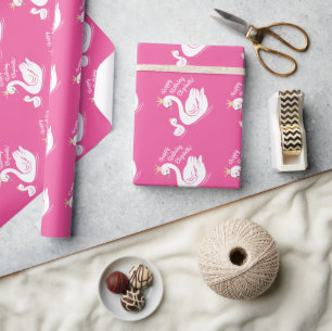 Swan Birthday Party Pink Wrapping Paper