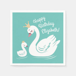 Swan Birthday Party Teal Napkin