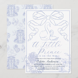 Swan Blue Toile de Jouy Boy Baby Shower Invitation