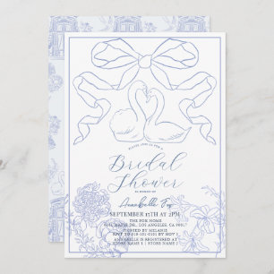 Swan Blue Toile de Jouy Bridal Shower Invitation