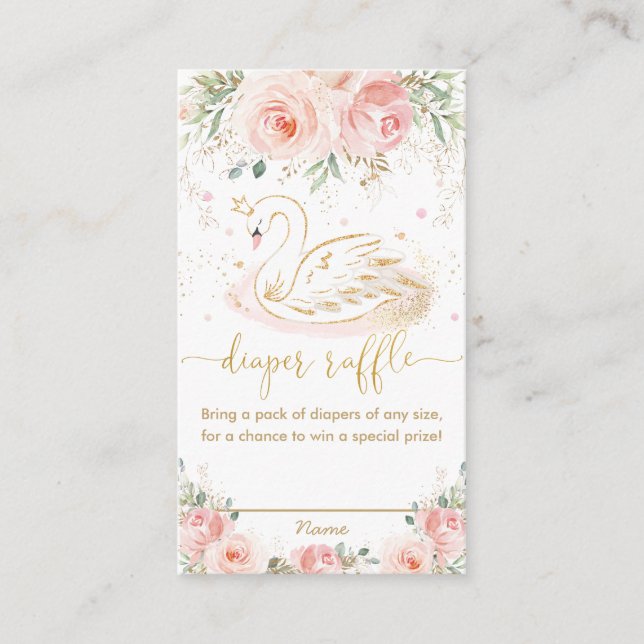 Swan Blush Pink Floral Baby Shower Diaper Raffle   Enclosure Card (Front)