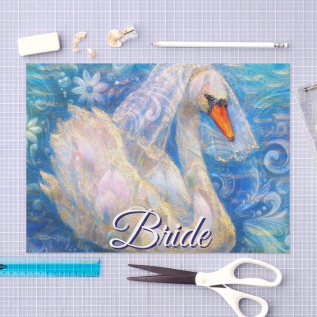 Swan Bride Veil Blue White Personalised Decoupage Tissue Paper (Craft)