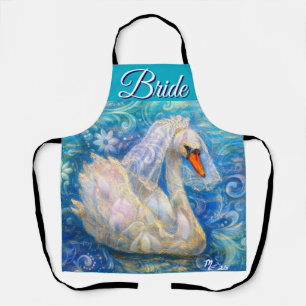 Swan Bride w/Veil on Water Blue White Personalised Apron
