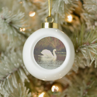 Swan Ceramic Ball Christmas Ornament