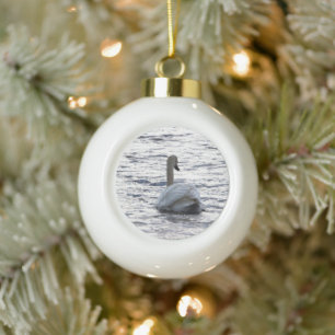 Swan Ceramic Ball Christmas Ornament