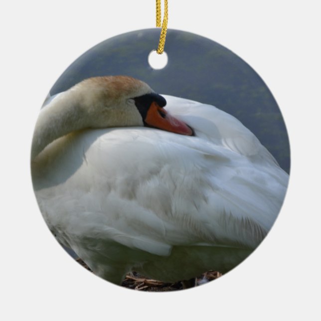 Swan Ceramic Tree Decoration (Front)