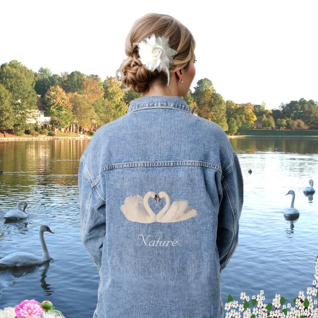 Swan Couple and Text Denim Jacket (Creator Uploaded)