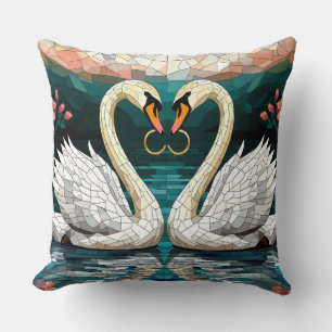 Swan Couple Forming Heart Shape Cushion