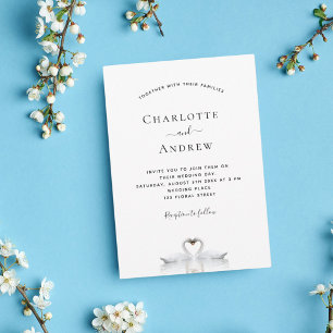 Swan couple in love white wedding invitation