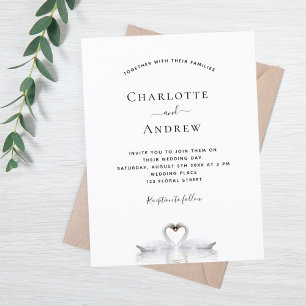 Swan couple in love white wedding invitation postcard