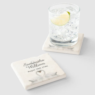 Swan couple love white wedding stone coaster