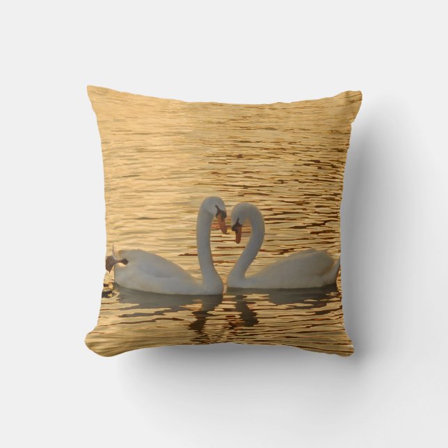 Swan Couple Meeting at Sunset Photograph Cushion (Front)