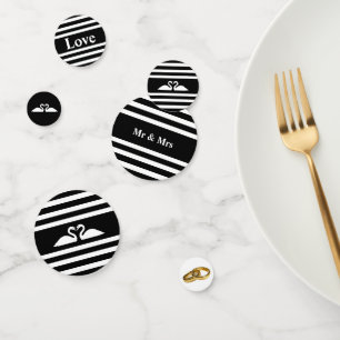 Swan couple on black & white striped wedding confetti