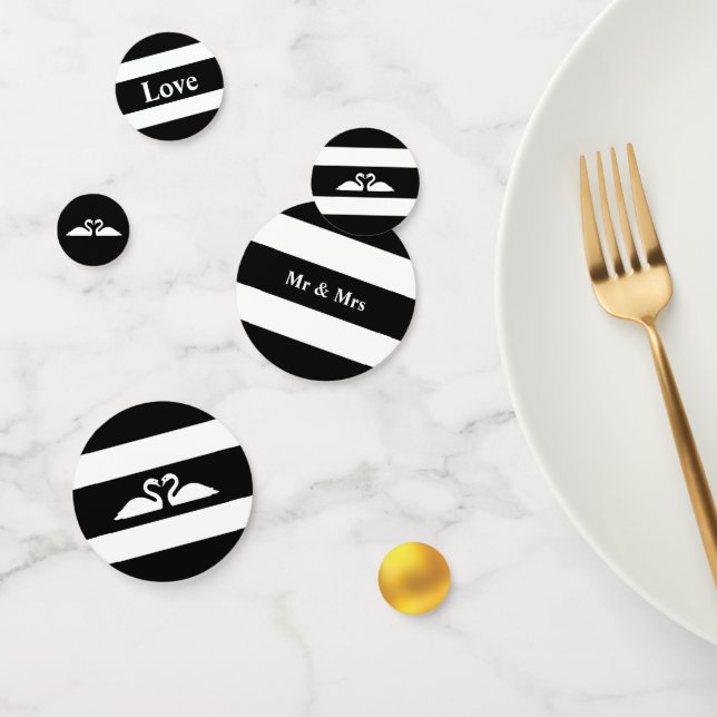 Swan couple on black & white wedding confetti (Group)