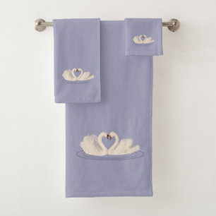 Swan Couple on Silver Grey Bath Towel Set