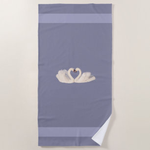 Swan Couple on Silver Grey Shades Beach Towel