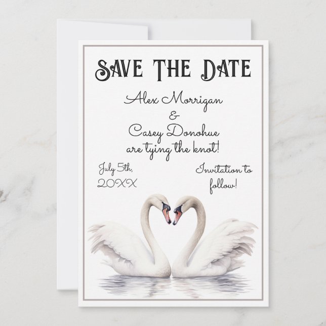 Swan Couple Save The Date Invitation (Front)