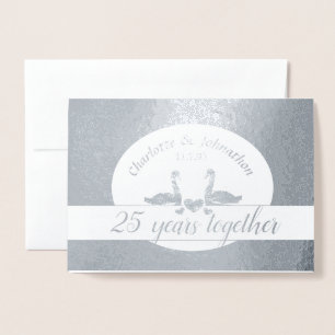 Swan couple silver 25th wedding anniversary card