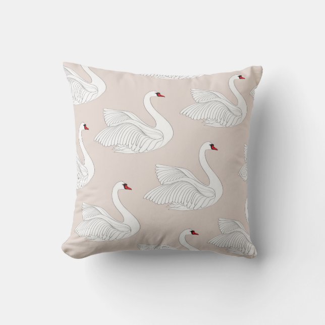 Swan Elegance: Ornamental White Pattern. Cushion (Front)