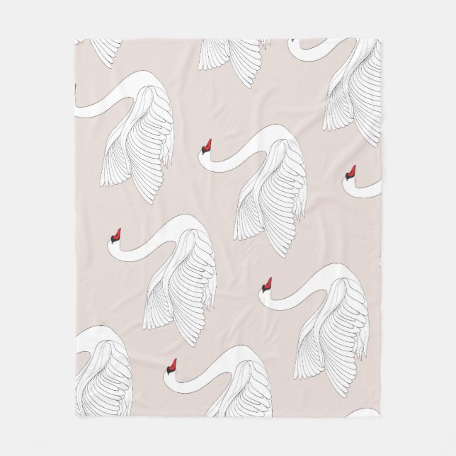 Swan Elegance: Ornamental White Pattern. Fleece Blanket (Front)