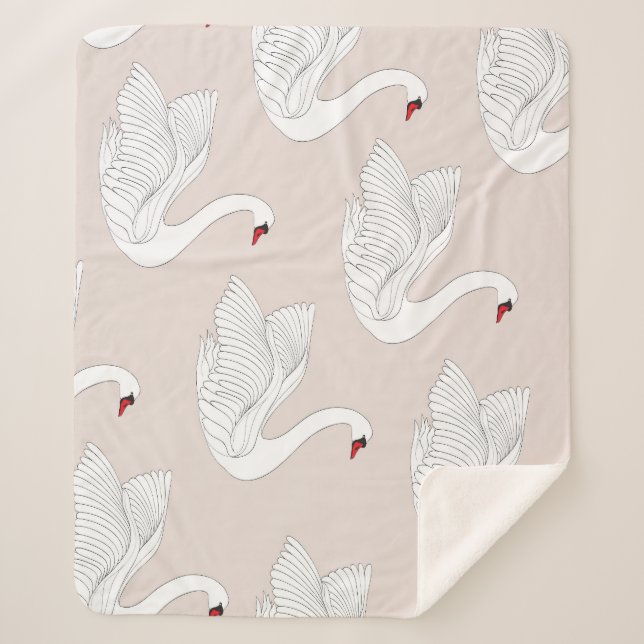Swan Elegance: Ornamental White Pattern. Sherpa Blanket (Front)