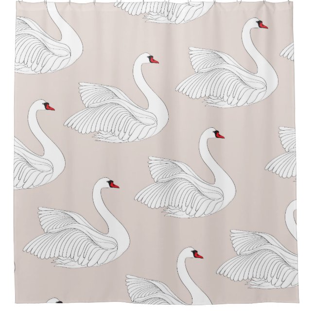 Swan Elegance: Ornamental White Pattern. Shower Curtain (Front)