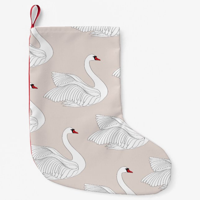 Swan Elegance: Ornamental White Pattern. Small Christmas Stocking (Front)
