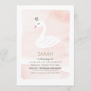 Swan Elegant Pink Birthday Invitation