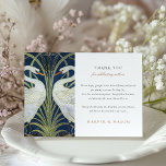 Swan Embrace Wedding Thank You Card<br><div class="desc">Express your heartfelt gratitude with our Swan Embrace Wedding Thank You Card. The front of the card features a beautifully illustrated pair of swans, their necks intertwined in an affectionate embrace, set against a backdrop of deep navy blue and accented with elegant gold and pale green Art Nouveau details. The...</div>