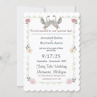 swan fairy tale wedding invitation